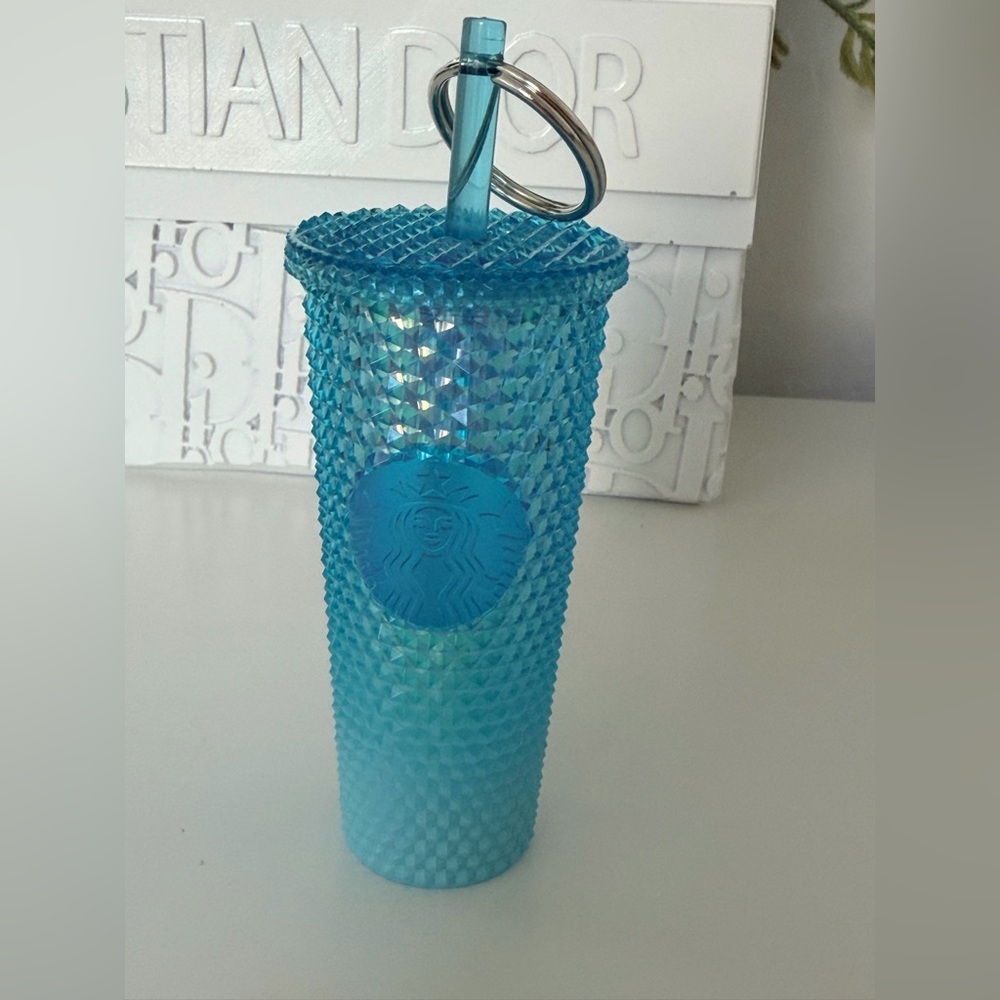 Starbucks Tumbler Studded Glacier Blue Mini Keychain w/ Storage 3" Tall Ornament
